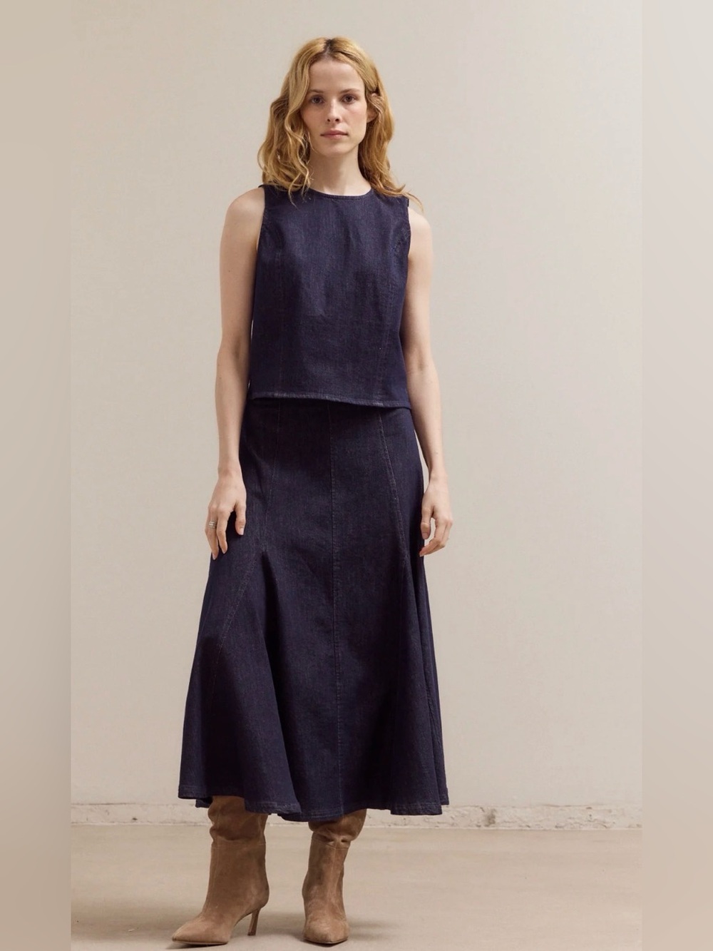 Grade & Gather Women's Stretchable Dark Navy Denim Top